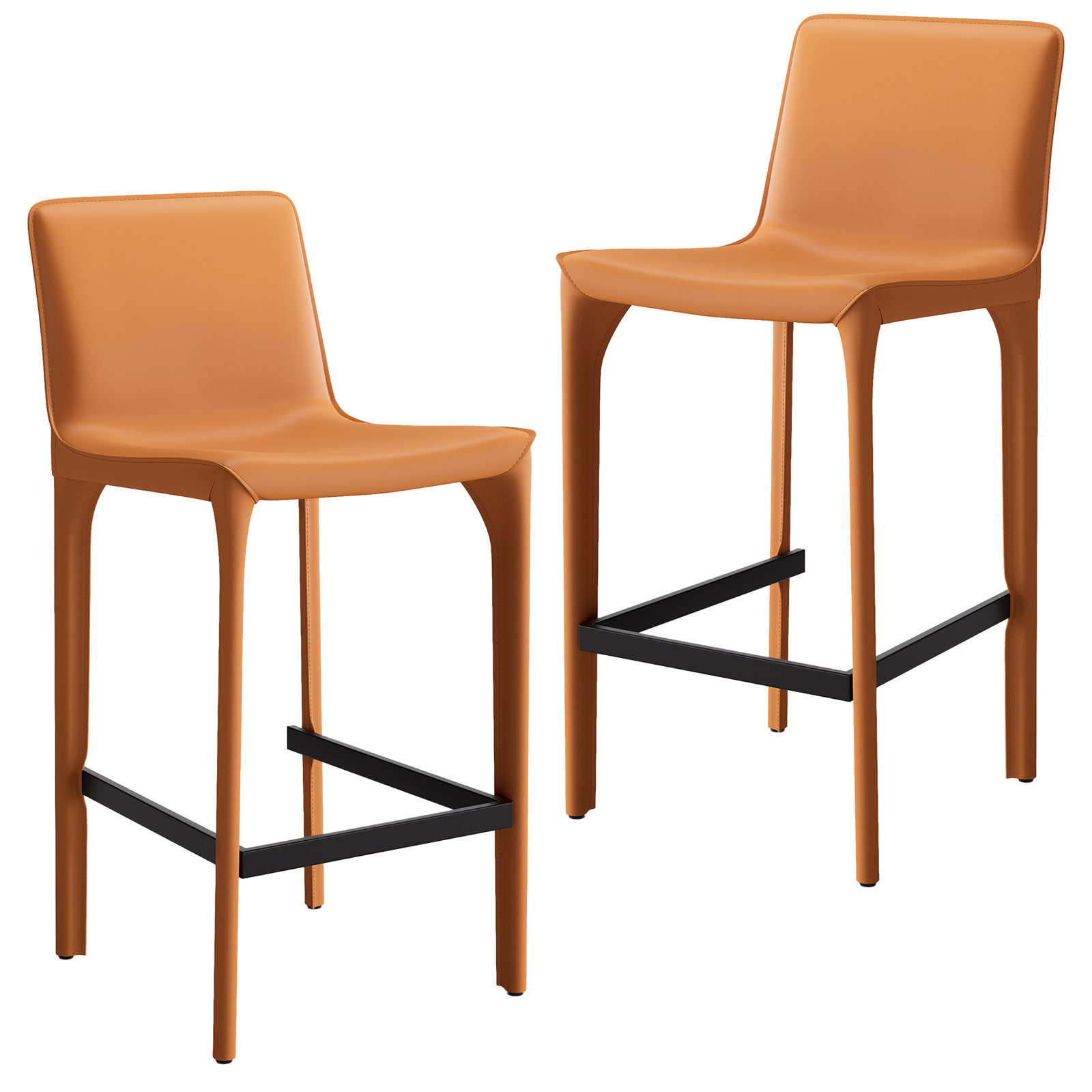 Vannes Vegan Leather Barstool, Orange, 2
