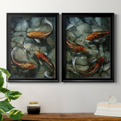 Tres Koi I, reproduction encadrée de qualité supérieure - prête à être accrochée