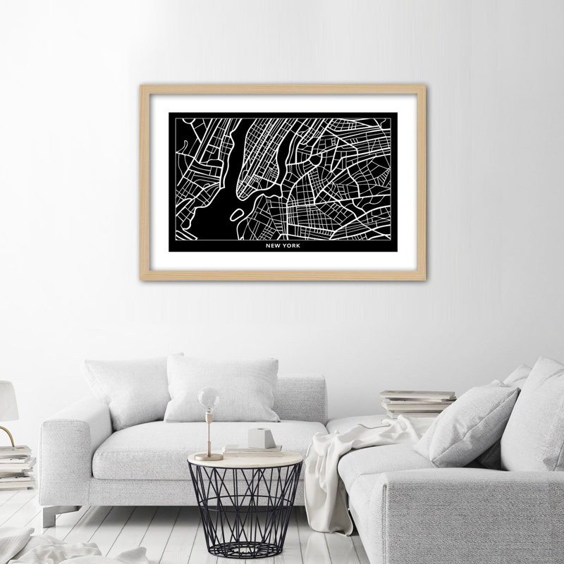 Plan of the City of New York 1 Piece Single Picture Frame Wall Art, 20cm H x 30cm W, Tan