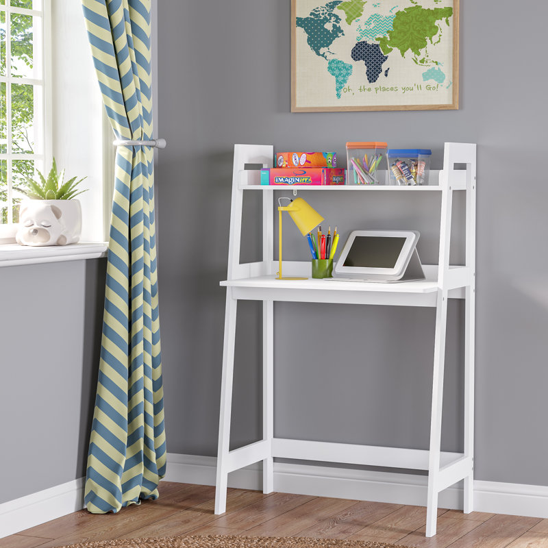 White MDF Kids Writing Desk with Ladder Shelf