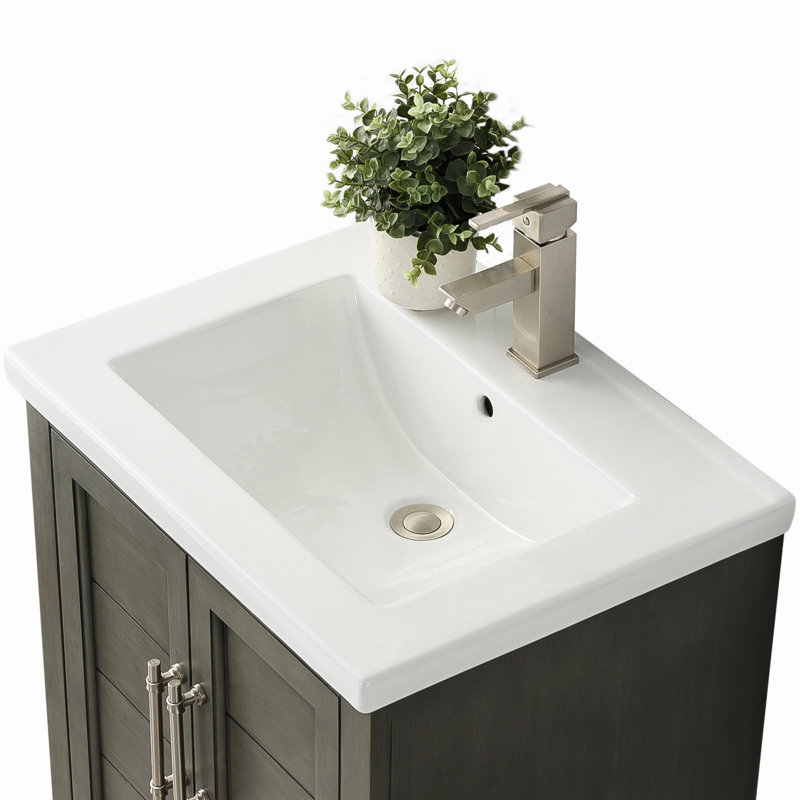 Vannes 24" Single Sink Freestanding Bathroom Vanity with Ceramic Top , Silver Gray