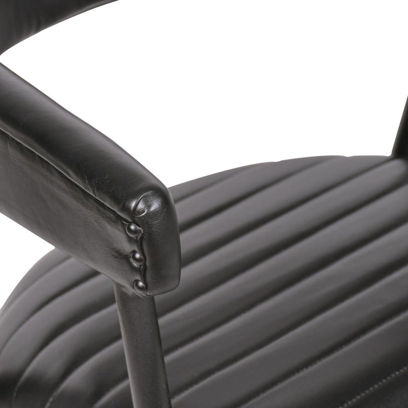 49cm H Genuine Leather Upholstered Dining Chair, Black