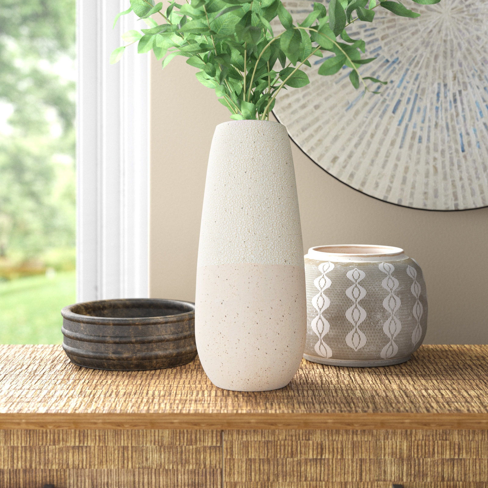 Jennifer Ceramic Table Vase, 13.98" H  x 5.91" W x 5.91" D