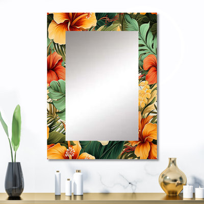 Asala Tropical Greens Warm Earth Tones - miroir mural tropical, miroir décoratif tropical, impression d'art en métal