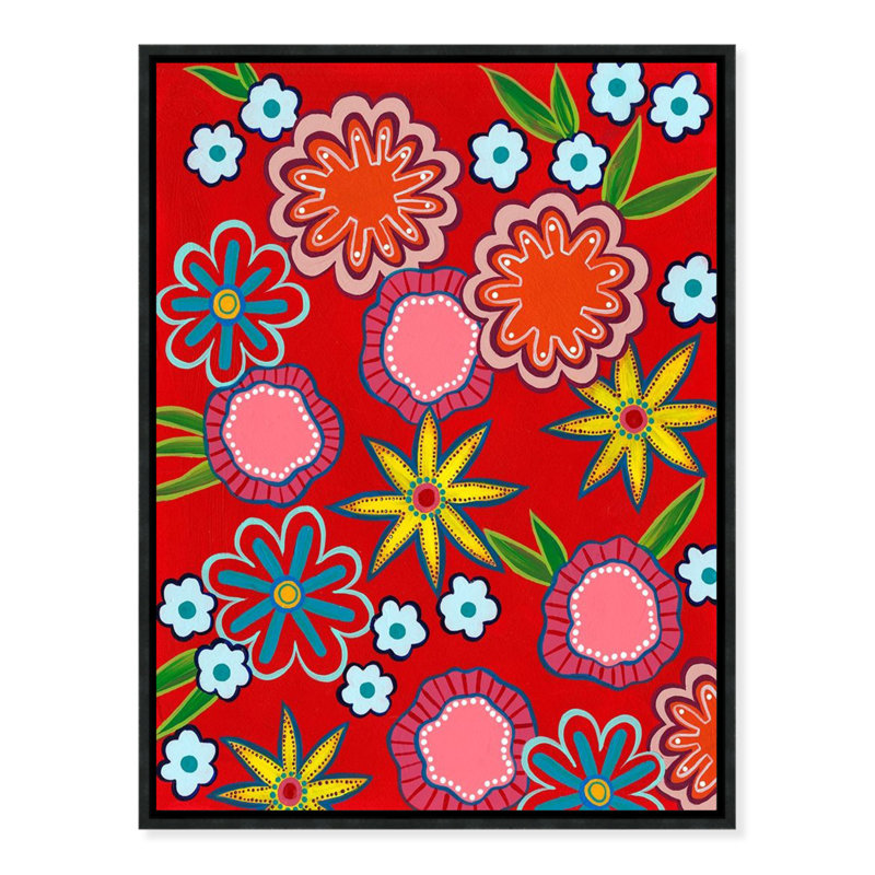 Fleurs vives II - reproduction sur toile, Toile avec cadre flottant noir, H 48 po x l 36 po x P 1,5 po