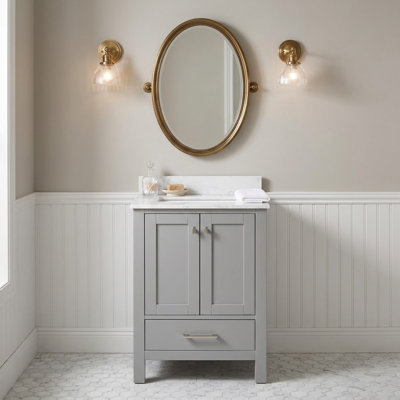 24" Freestanding Bathroom Vanity in Gray with Soft-Close Drawers, 22" Deep