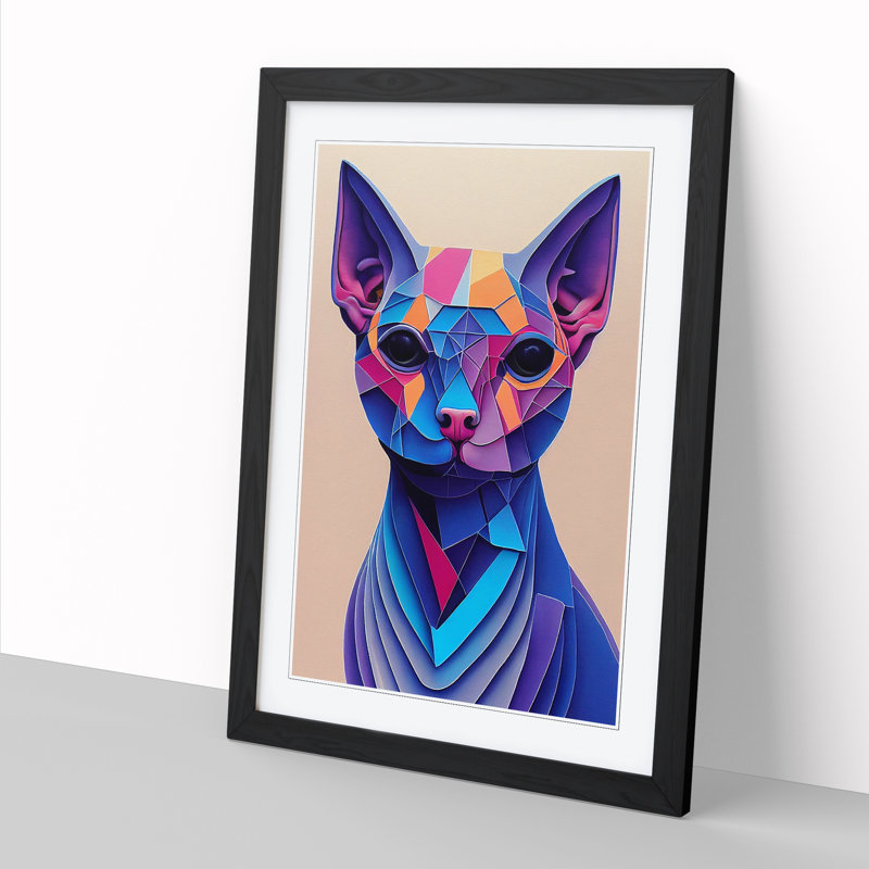 Sphynx Cat Geometric 1 Piece Single Picture Frame Painting, 64cm H x 46cm W x 2cm D, Oak