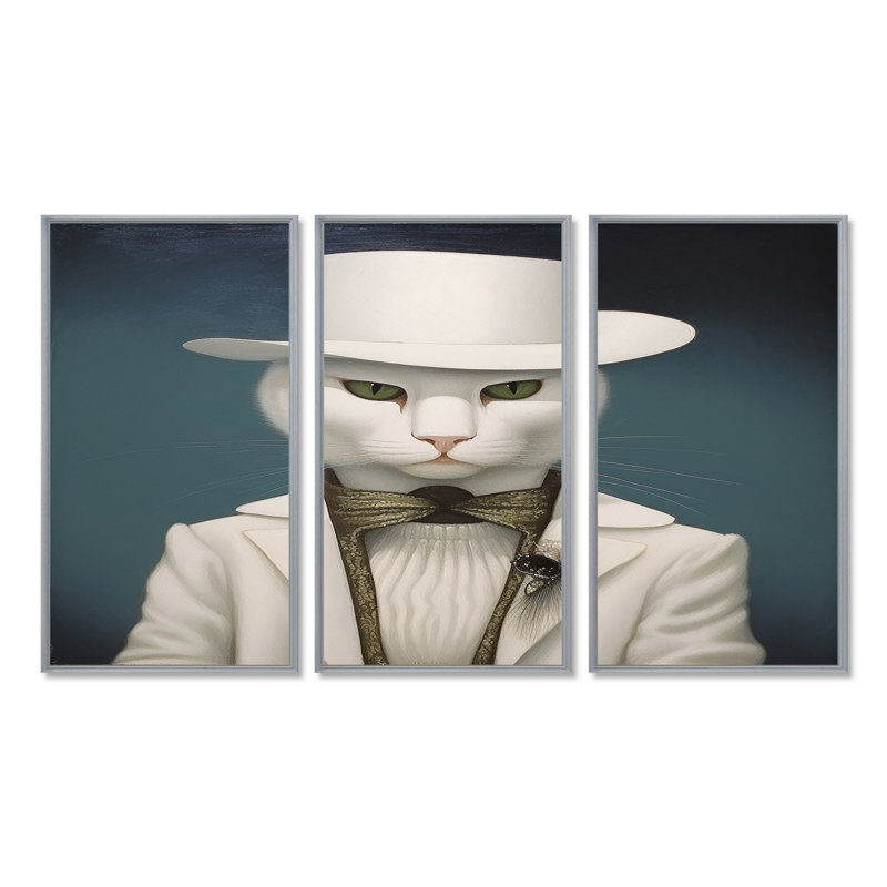 Hopedale - Cat Wall Art Print Set, Silver Floater Framed, 40" H x 60" W x 1" D