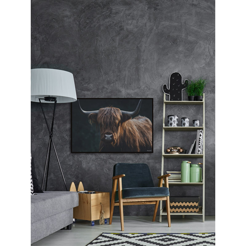 " Thick Horns " by Marmont Hill, 18" W x 12" H, Black Floater Framed Canvas, No Mat