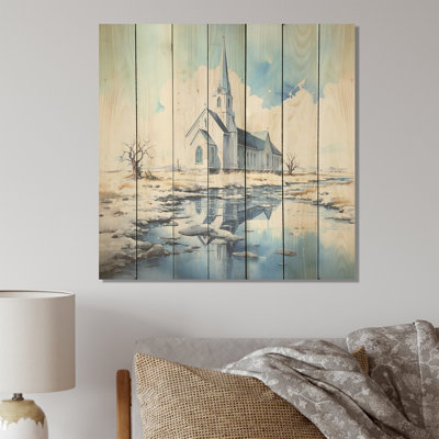 Mountain Church Sanctuary I - Church On Wood Print