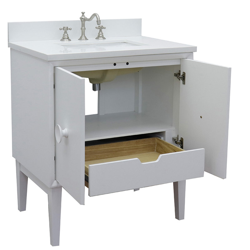 Crumley 31'' Single Bathroom Vanity with Top, White/White Quartz