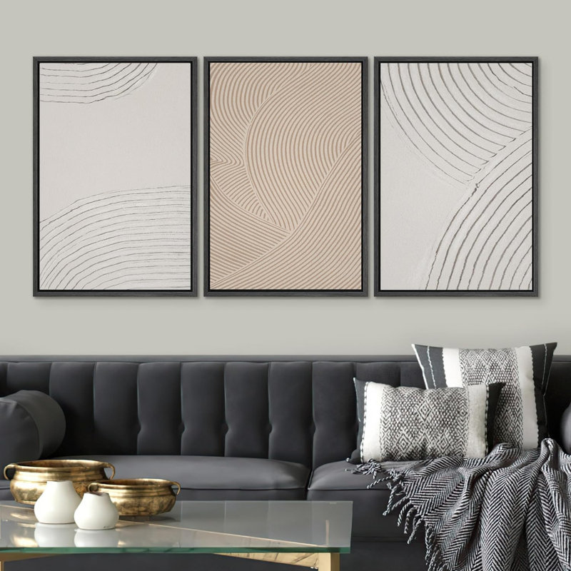 "Geometric Pastel Spiral Circles Shapes", illustrations abstraites encadrées sur toile, 3 pièces, Cadre noir