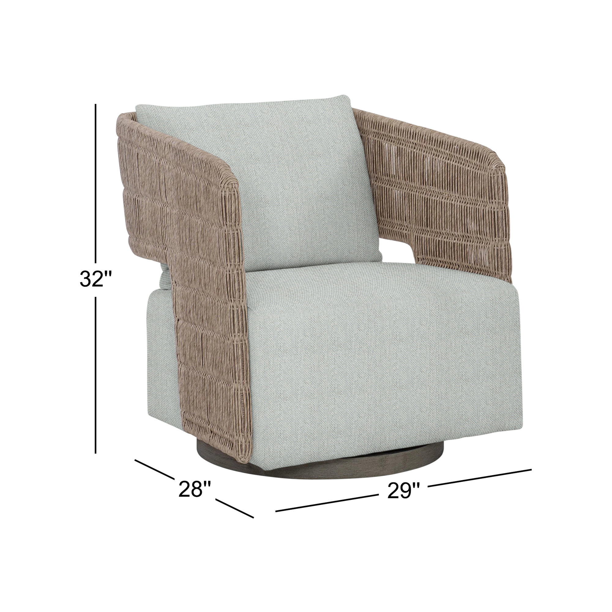 Maldives Swivel Patio Chair with Cushions, Light Grey Linen 6032-010