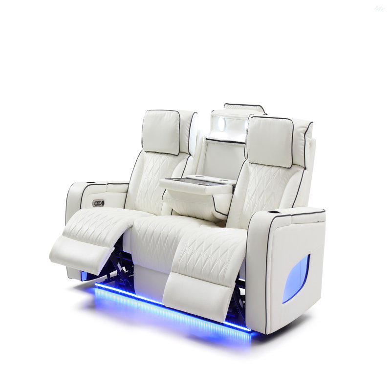 Canapé de cinéma maison inclinable électrique 3 places avec appui-tête réglable, similicuir, lumières DEL et porte-gobelets