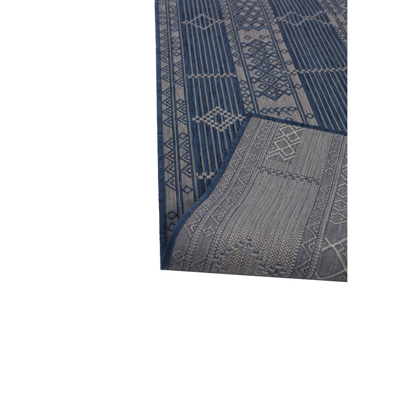 Tapis décoratif bleu marine/gris d’intérieur/extérieur Walther, Rectangle 5 pi 3 po x 7 pi 6 po