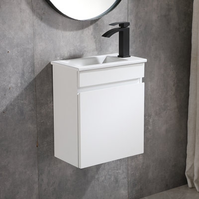 Laikynn 18'' Wall-Mounted Minimalist Single Bathroom Vanity With Ceramic Top