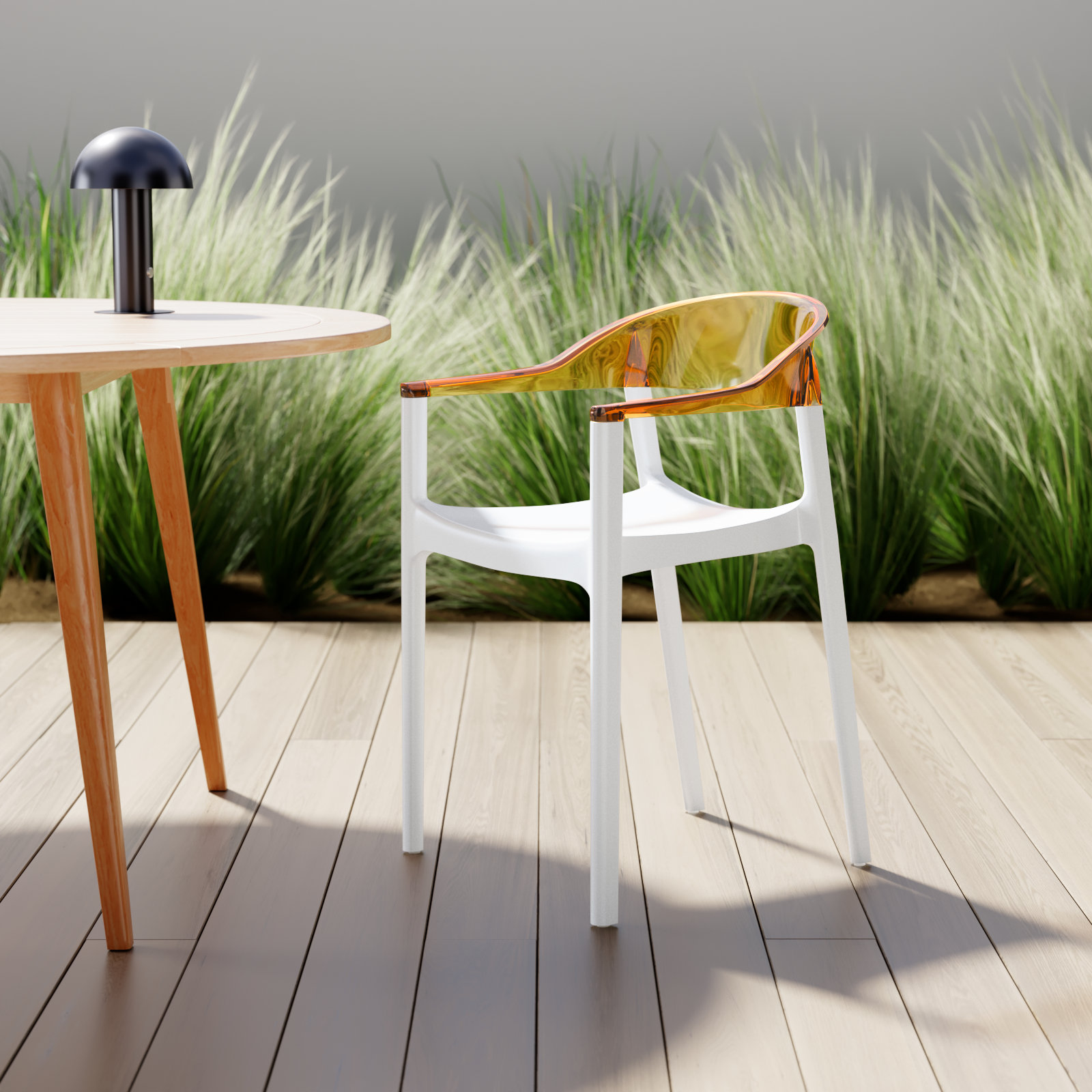 Stella Stackable Patio Armchair, White/Transparent Amber