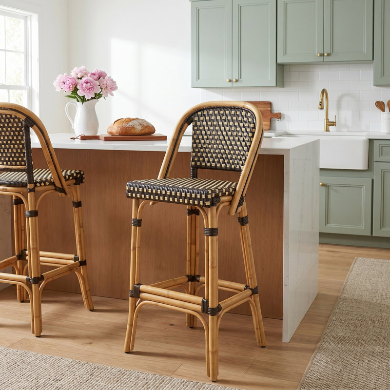 Euporie Woven Bar Stool, Blue/White