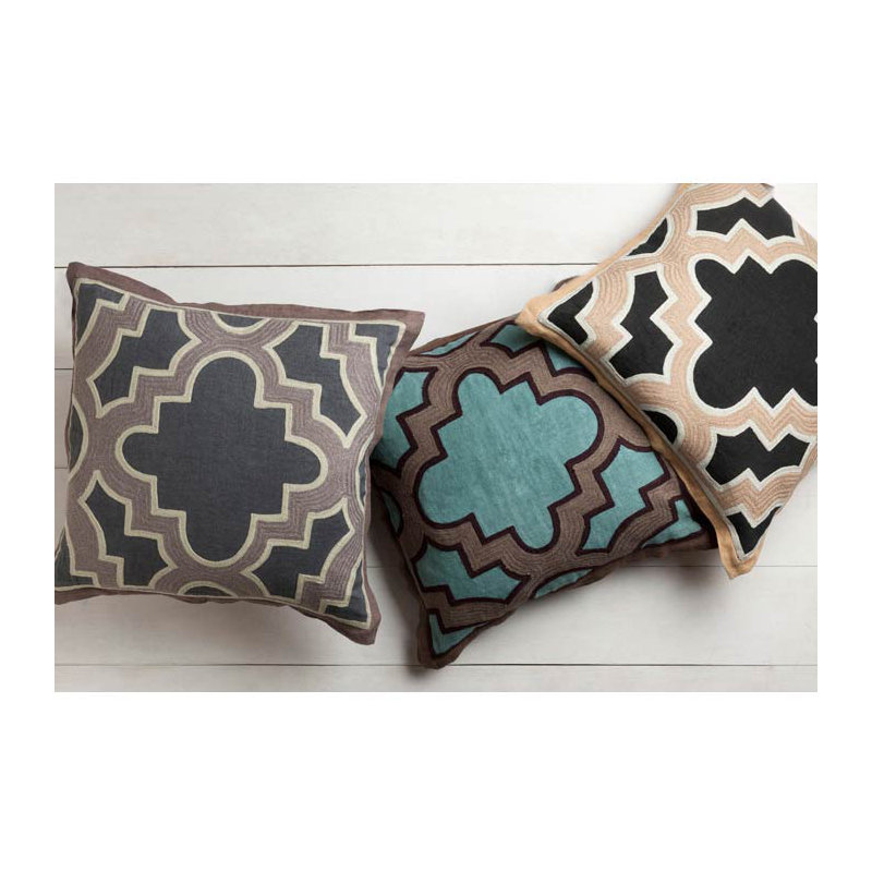 Alsip Cotton Throw Pillow, 18" H x 18" W x 4" D, Teal/Taupe, Polyester
