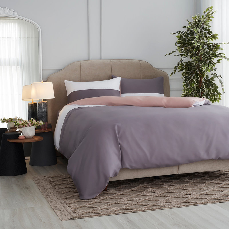 Garyson Cotton Solid Colour Duvet Cover Set with Pillowcases Included, King - 2 Standard Pillowcases, Powder Pink/Grey