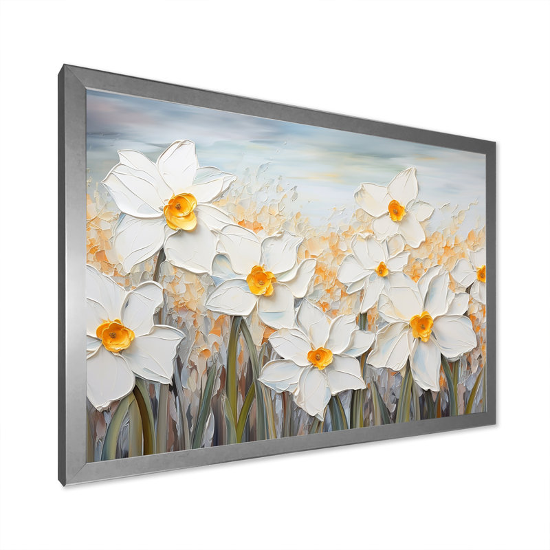 «Daffodils Tranquility Floral Field II», reproduction sur toile, Cadre simple argenté, H 30 po x l 40 po x P 1,5 po
