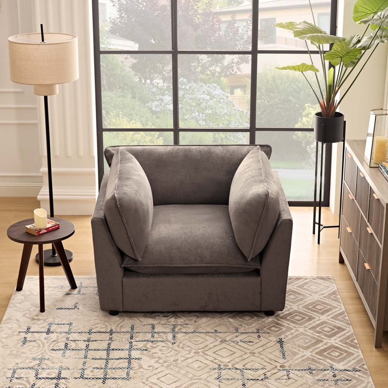 Fauteuil d'appoint rembourré de 44,49 po Heffernan, Chenille grise foncée