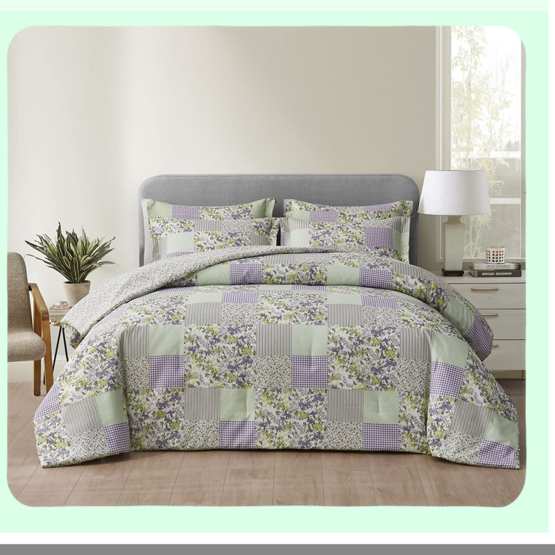 Butterfly Botanical Candy Stripe Checkered Comforter Set