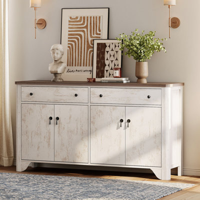 Armoire de salle à manger avec tablettes réglables Haikey Farmhouse l 59 po avec 4 portes et 2 tiroirs