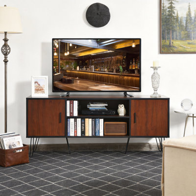 Meuble télé 59 po pour téléviseur de 65 po ou moins, 6 pieds en métal et trous pour câbles
