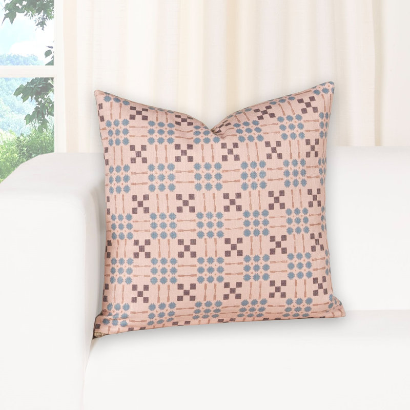 Coussin décoratif à motif géométrique Gridwork, Polyester, Rose, Carré 26 po