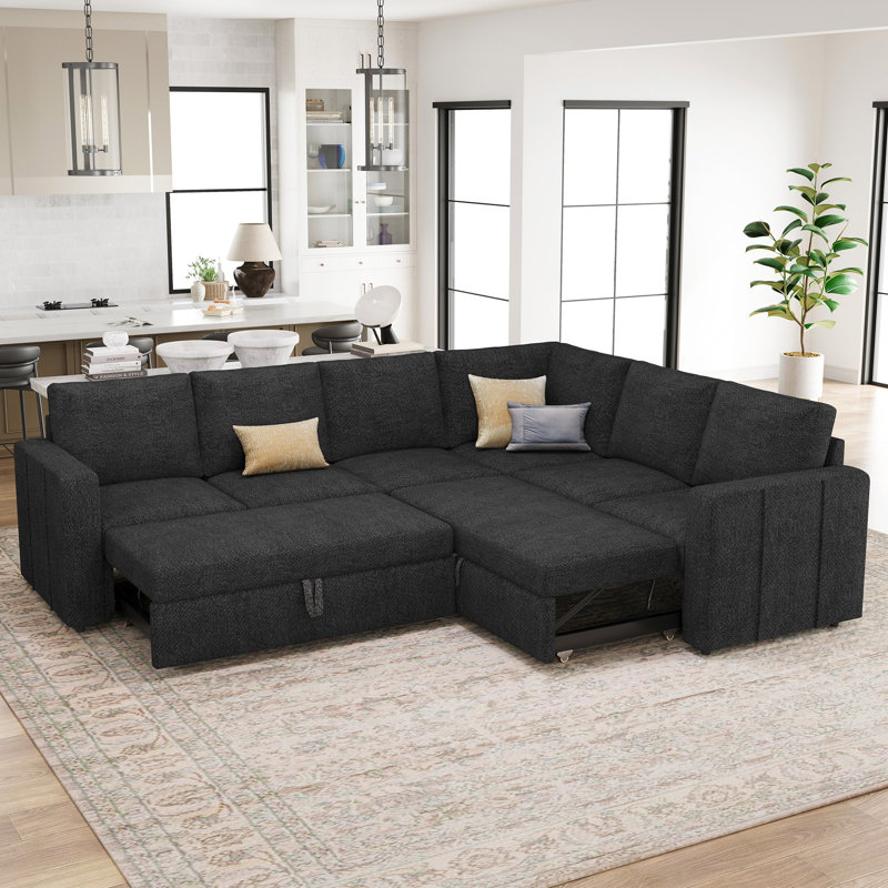 L-Shaped Modular Sleeper Sectional, Chenille - Dark Gray