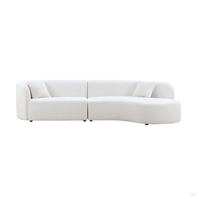 Luxury Modern Style Living Room Upholstery Curved Sofa With Chaise 2-Piece Set, Right Hand Facing Sectional,  Boucle Couch