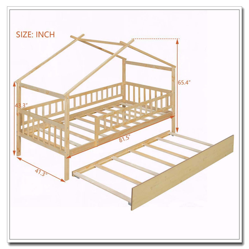 Lit gigogne en bois, Naturel, Lit simple
