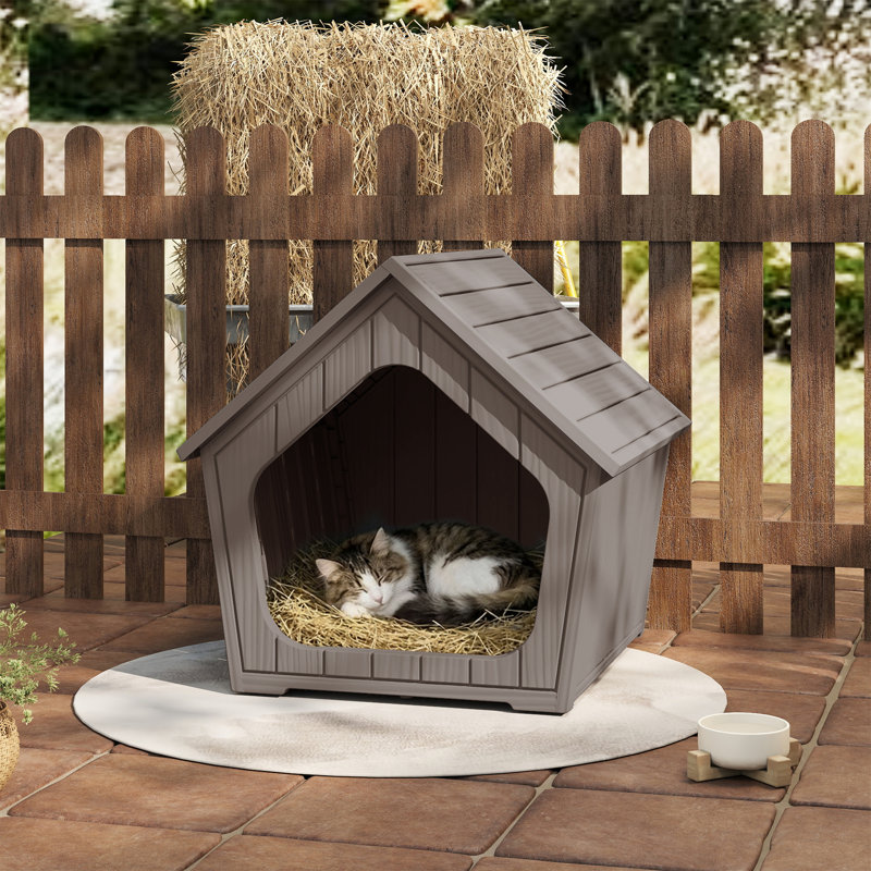 22.82"H Resin Cat House For Outdoor & Indoor(Light Brown/Gray), Light Brown (Gray)