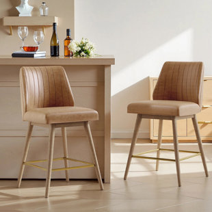 Modern Swivel Bar Stools Set of 2,  Counter Height Faux Leather Upholstered Counter Stools with Back, Mid Century Modern Wood Frame Bar Chairs for Kitchen