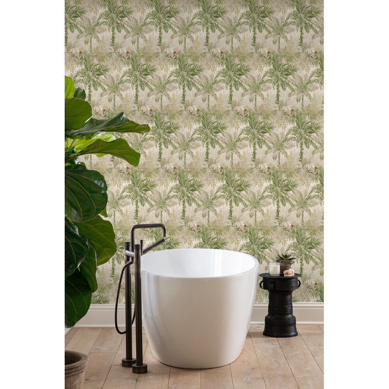 Tommy Bahama Cat Island Palm 18' L x 20.5" W Peel and Stick Wallpaper Roll, Green
