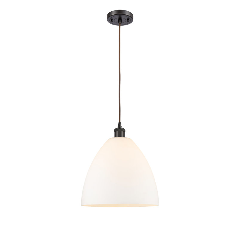 Angelia 1 - Light Single Pendant, 14.75" H x 12" W x 12" D, White, Oil Rubbed Bronze
