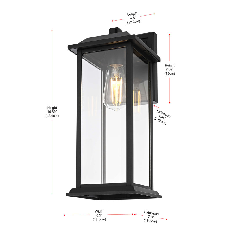 Araceli Outdoor Wall sconce in Black, 17" H x 6.5" W x 8" D