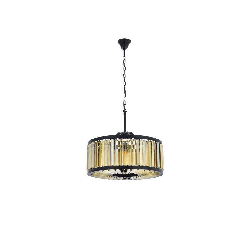 Dorinda 8 - Light Drum Chandelier, Matte Black, Golden Teak (Smoky)