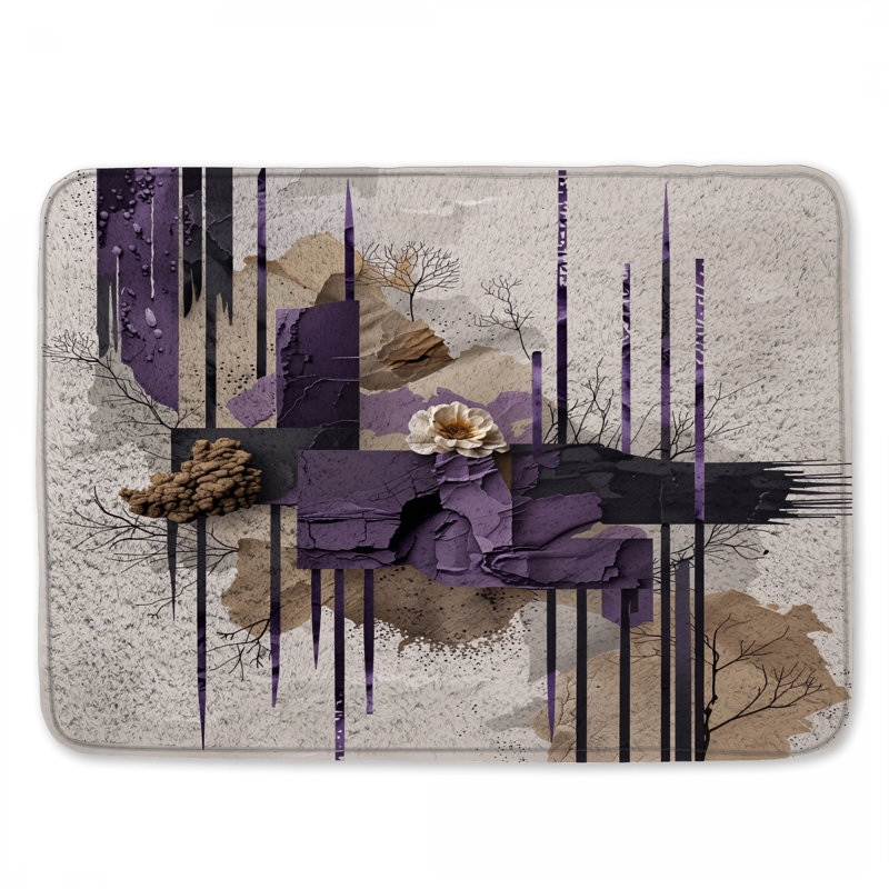 Tapis de bain texturé à collage abstrait, 24in W x 17in L