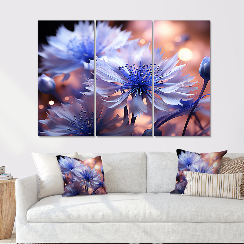 «Dreamy Purple Cornflowers Impression II», ensemble d'art mural, H 40 po x l 60 po x P 1 po