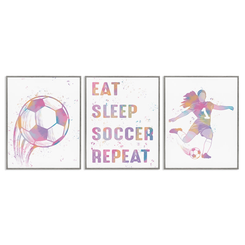 Ensemble de giclée encadrée 3 pièces Minimal Pastel Girl's Soccer, design par Marcus Prime, H 20 po x l 48 po