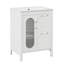 Lavabo de meuble-lavabo 24 po, bois massif blanc et armoire, porte, tablette réglable, deux tiroirs et tablette