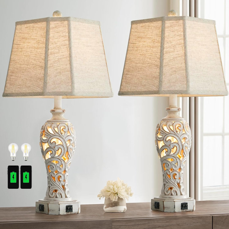 Lampe de table en résine Wellersburg USB