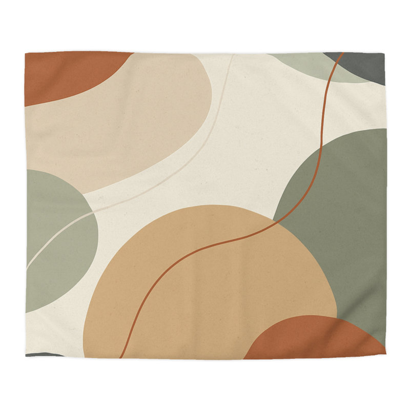 Microfiber Duvet Cover Boho Style, Design 12, King Duvet Cover, Natural/Green/Orange/White