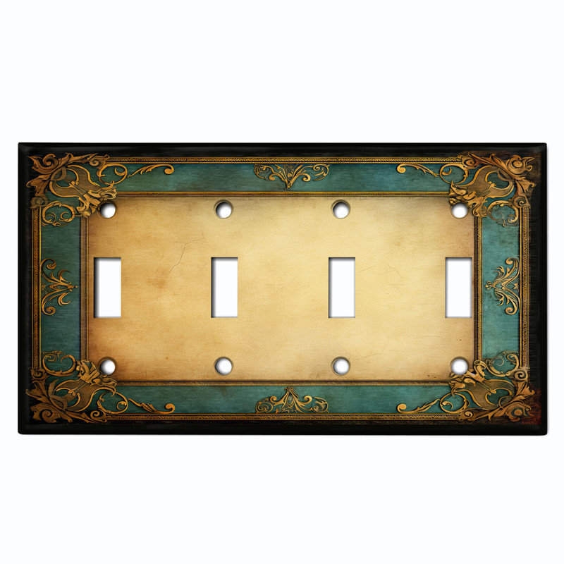 Couvercle de plaque d'interrupteur en métal; Bascule à 4 bandes standard des États-Unis - image imprimée d'un cadre de fantaisie