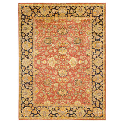 High-Quality Hand-Knotted Rose And Black Area Rug