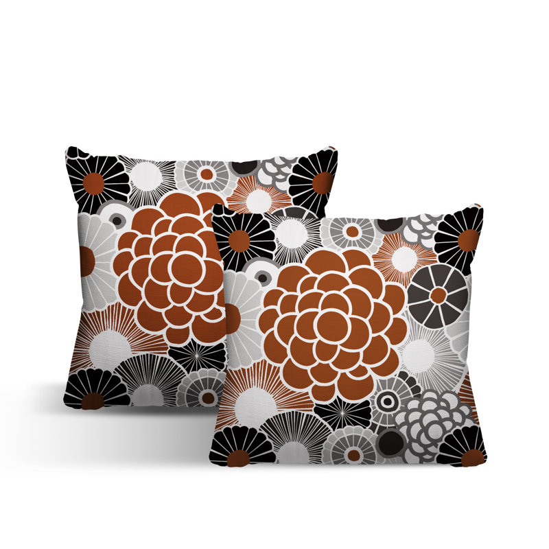 Floral Outdoor Reversible Throw Pillow, 15W" x 15H", Burnt Orange
