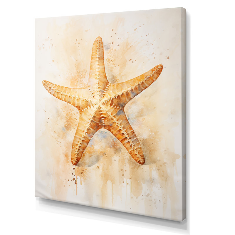 Étoile de mer minimalisme beige et or, Toile tendue, H 32 po x l 16 po x P 1 po