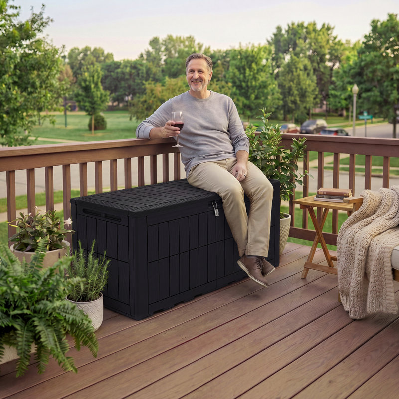 Balconera 110 Gallon Resin Outdoor Deck Box With Lock, Black